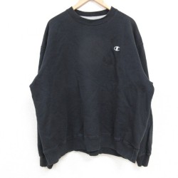 XL★古着 チャンピオン Champion 長袖 スウェット メンズ ワンポイントロゴ 大きいサイズ クルーネック 黒 ブラック 25feb19 中古 スエット トレーナー トップス