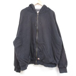 XL★古着 ディッキーズ Dickies 長袖 フルジップ スウェット パーカー メンズ 無地 大きいサイズ 黒 ブラック 内側サーマル 【spe】 25feb19 中古 スエット トレーナー トップス