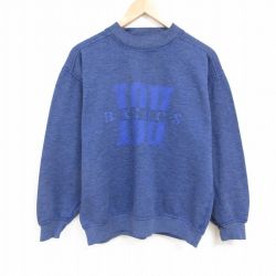 L★古着 IOU 長袖 スウェット メンズ 90年代 90s ワンポイントロゴ クルーネック 紺 ネイビー 霜降り 25feb19 中古 スエット トレーナー トップス