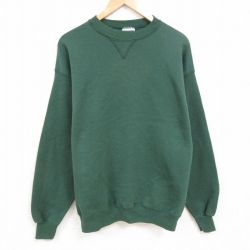 L★古着 ヘインズ Hanes 長袖 スウェット メンズ 90年代 90s 無地 クルーネック USA製 緑 グリーン 25feb19 中古 スエット トレーナー トップス