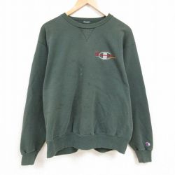 【50%OFF】XL★古着 チャンピオン Champion 長袖 スウェット メンズ 90年代 90s ワンポイントロゴ クルーネック 濃緑 グリーン 25feb19 中古 スエット トレーナー トップス