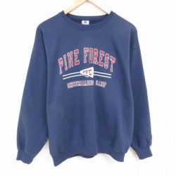 【20%OFF】L★古着 チャンピオン Champion 長袖 スウェット メンズ 90年代 90s パインフォレスト クルーネック 紺 ネイビー 25feb19 中古 スエット トレーナー トップス