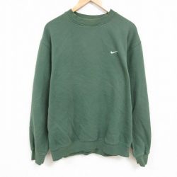 XL★古着 ナイキ NIKE 長袖 スウェット メンズ 00年代 00s ワンポイントロゴ 大きいサイズ クルーネック 緑 グリーン 25feb19 中古 スエット トレーナー トップス