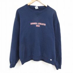 XL★古着 ラッセル 長袖 スウェット メンズ 00年代 00s ビッグロゴ 大きいサイズ クルーネック 紺 ネイビー 25feb19 中古 スエット トレーナー トップス