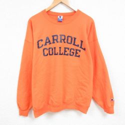 XL★古着 チャンピオン Champion 長袖 スウェット メンズ 00年代 00s キャロル カレッジ 大きいサイズ クルーネック オレンジ 25feb19 中古 スエット トレーナー トップス