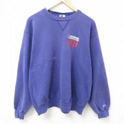 XL★古着 チャンピオン Champion 長袖 スウェット メンズ 90年代 90s ワンポイントロゴ クルーネック USA製 紫 パープル 25feb19 中古 スエット トレーナー トップス