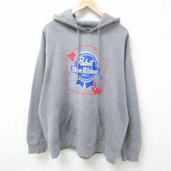XL★古着 長袖 スウェット パーカー メンズ パブストブルーリボン ビール 大きいサイズ グレー 霜降り 25feb19 中古 スエット トレーナー トップス