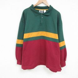 XL★古着 長袖 スウェット メンズ 90年代 90s マルチカラー 大きいサイズ クルーネック 緑 グリーン 25feb20 中古 スエット トレーナー トップス