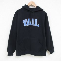 【50%OFF】L★古着 ジャンスポーツ 長袖 スウェット パーカー メンズ 00年代 00s VAIL 刺繍 黒 ブラック 25feb20 中古 スエット トレーナー トップス