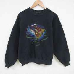 XL★古着 リー Lee 長袖 スウェット メンズ 90年代 90s 仮面 クルーネック 黒 ブラック 25feb20 中古 スエット トレーナー トップス