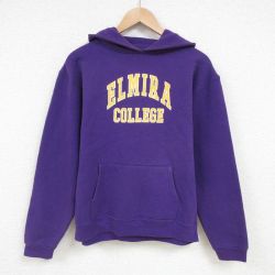 M★古着 長袖 スウェット パーカー メンズ 90年代 90s エルマイラ カレッジ USA製 紫 パープル 25feb20 中古 スエット トレーナー トップス