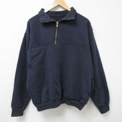 XL★古着 長袖 ハーフジップ スウェット メンズ 90年代 90s 無地 胸ポケット付き 大きいサイズ USA製 紺 ネイビー 【spe】 25feb26 中古 スエット トレーナー トップス