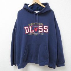 ディズニー 00s 長袖パーカー ミッキーマウス刺繍 ネイビー XL | 古着