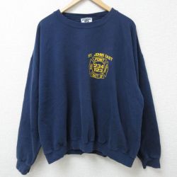 XL★古着 リー Lee 長袖 スウェット メンズ 90年代 90s FDNY 消防署 大きいサイズ クルーネック USA製 紺 ネイビー 25feb26 中古 スエット トレーナー トップス