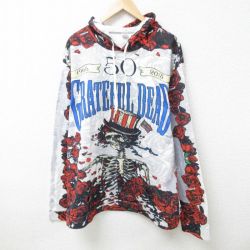 XL★古着 長袖 ロック バンド スウェット パーカー メンズ グレイトフルデッド 総柄 大きいサイズ クルーネック 白 ホワイト 【spe】 25feb20 中古 スエット トレーナー トップス
