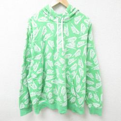 XL★古着 ナイキ NIKE 長袖 スウェット パーカー メンズ 総柄 大きいサイズ クルーネック 緑 グリーン 25feb20 中古 スエット トレーナー トップス