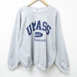 XL★古着 チャンピオン Champion 長袖 スウェット メンズ 90年代 90s UMASS 大きいサイズ クルーネック グレー 霜降り 25feb20 中古 スエット トレーナー トップス