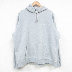 XL★古着 ナイキ NIKE 長袖 スウェット パーカー メンズ ワンポイントロゴ 大きいサイズ グレー 霜降り 25feb20 中古 スエット トレーナー トップス