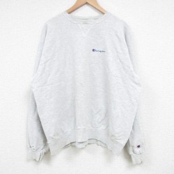 XL★古着 チャンピオン Champion 長袖 スウェット メンズ 90年代 90s ワンポイントロゴ ボロ 大きいサイズ クルーネック 薄グレー 霜降り 25feb20 中古 スエット トレーナー トップス