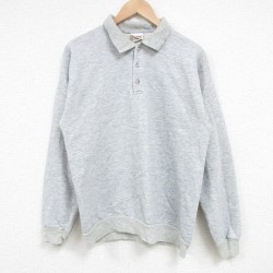 M★古着 長袖 スウェット メンズ 80年代 80s 無地 襟付き USA製 グレー 霜降り 25feb20 中古 スエット トレーナー トップス
