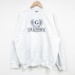 XL★古着 リー Lee 長袖 スウェット メンズ 90年代 90s GRANDMA 刺繍 クルーネック USA製 薄グレー 霜降り 25feb20 中古 スエット トレーナー トップス