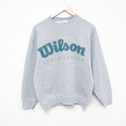 M★古着 ウィルソン 長袖 スウェット メンズ 90年代 90s ビッグロゴ クルーネック USA製 グレー 霜降り 25feb21 中古 スエット トレーナー トップス