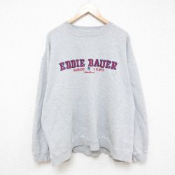 XL★古着 エディーバウアー Eddie Bauer 長袖 スウェット メンズ 00年代 00s EBTEK ビッグロゴ 刺繍 大きいサイズ クルーネック グレー 霜降り 【spe】 25feb21 中古 スエット トレーナー トップス
