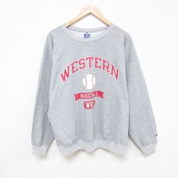 XL★古着 チャンピオン Champion 長袖 スウェット メンズ 00年代 00s ベースボール クルーネック グレー 霜降り 25feb21 中古 スエット トレーナー トップス