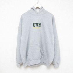 XL★古着 長袖 スウェット パーカー メンズ 90年代 90s UVM 刺繍 大きいサイズ グレー 霜降り 25feb21 中古 スエット トレーナー トップス