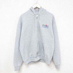 【50%OFF】XL★古着 長袖 フルジップ スウェット パーカー メンズ Polo グレー 霜降り 25feb21 中古 スエット トレーナー トップス