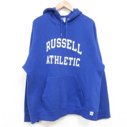 【50%OFF】XL★古着 ラッセル 長袖 スウェット パーカー メンズ ビッグロゴ 青 ブルー 25feb21 中古 スエット トレーナー トップス