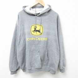 XL★古着 長袖 スウェット パーカー メンズ ジョンディア 大きいサイズ 濃グレー 霜降り 25feb21 中古 スエット トレーナー トップス