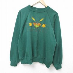 XL★古着 ヘインズ Hanes 長袖 スウェット メンズ 90年代 90s バーモント 葉 ラグラン クルーネック 濃緑 グリーン 25feb21 中古 スエット トレーナー トップス