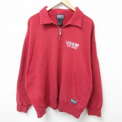 【50%OFF】XL★古着 長袖 ハーフジップ スウェット メンズ 00年代 00s 2002 USA オリンピック 大きいサイズ 襟付き カナダ製 赤 レッド 25feb21 中古 スエット トレーナー トップス