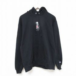 L★古着 チャンピオン Champion 長袖 スウェット パーカー メンズ 00年代 00s 女性 刺繍 黒 ブラック 25feb22 中古 スエット トレーナー トップス