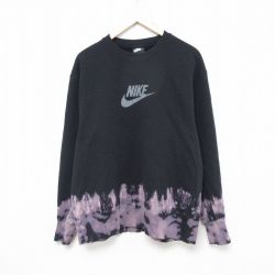 XL★古着 ナイキ NIKE 長袖 スウェット メンズ ビッグロゴ JUST DO IT コットン クルーネック 黒他 ブラック ブリーチ加工 25feb22 中古 スエット トレーナー トップス