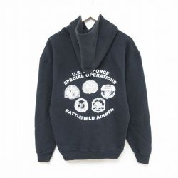 L★古着 長袖 スウェット パーカー メンズ 90年代 90s ミリタリー USエアフォース USA製 黒 ブラック 25feb22 中古 スエット トレーナー トップス