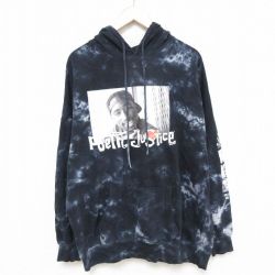 【50%OFF】XL★古着 長袖 スウェット パーカー メンズ 映画 ポエティックジャスティス トゥパック 2パック 2PAC 大きいサイズ 黒他 ブラック タイダイ 25feb22 中古 スエット トレーナー トップス