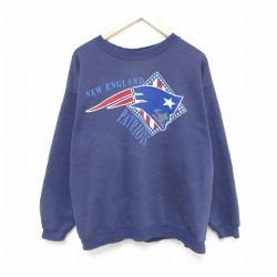 【50%OFF】L★古着 ヘインズ Hanes 長袖 スウェット メンズ 00年代 00s NFL ニューイングランドペイトリオッツ クルーネック 紺 ネイビー アメフト スーパーボウル 25feb22 中古 スエット トレーナー トップス