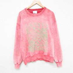 L★古着 長袖 スウェット メンズ 00年代 00s GENEVA クルーネック ピンク ブリーチ加工 25feb22 中古 スエット トレーナー トップス