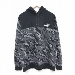 XL★古着 プーマ puma 長袖 スウェット パーカー メンズ ワンポイントロゴ 黒他 ブラック 迷彩 25feb22 中古 スエット トレーナー トップス