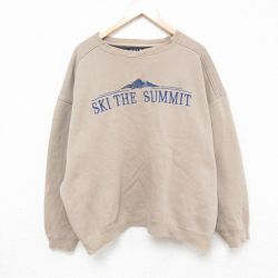 【50%OFF】XL★古着 長袖 スウェット メンズ 00年代 00s 山 刺繍 大きいサイズ クルーネック 薄茶 ブラウン 25feb22 中古 スエット トレーナー トップス