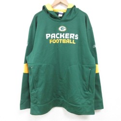 XL★古着 リーボック REEBOK 長袖 スウェット パーカー メンズ 00年代 00s NFL グリーンベイパッカーズ 大きいサイズ ロング丈 ポリエステル 緑 グリーン アメフト スーパーボウル 25feb22 中古 スエット トレーナー トップス