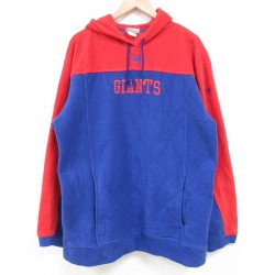 【50%OFF】M★古着 長袖 フリース トップス パーカー メンズ 00年代 00s NFL ニューヨークジャイアンツ 刺繍 ツートンカラー ポリエステル 赤他 レッド アメフト スーパーボウル 25feb22 中古 スエット トレーナー