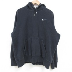 XL★古着 ナイキ NIKE 長袖 スウェット パーカー メンズ ワンポイントロゴ 黒 ブラック 25feb22 中古 スエット トレーナー トップス