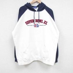 【20%OFF】XL★古着 リーボック REEBOK 長袖 スウェット パーカー メンズ 00年代 00s SUPER BOWL ツートンカラー 大きいサイズ ラグラン 白他 ホワイト 25feb22 中古 スエット トレーナー トップス