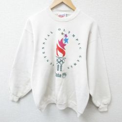 【50%OFF】M★古着 ヘインズ Hanes 長袖 スウェット メンズ 90年代 90s アトランタ オリンピック クルーネック 白 ホワイト 25feb22 中古 スエット トレーナー トップス