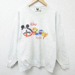 【50%OFF】XL★古着 長袖 スウェット メンズ 00年代 00s ディズニー DISNEY ミッキー MICKEY MOUSE ドナルドダック クルーネック 薄グレー 霜降り 25feb22 中古 スエット トレーナー トップス