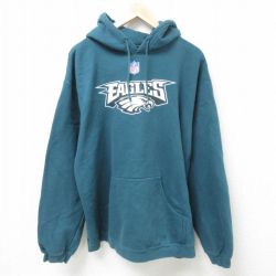 XL★古着 リーボック REEBOK 長袖 スウェット パーカー メンズ NFL フィラデルフィアイーグルス 大きいサイズ 青緑 アメフト スーパーボウル 25feb22 中古 スエット トレーナー トップス