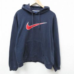 XL★古着 ナイキ NIKE 長袖 スウェット パーカー メンズ 00年代 00s ビッグロゴ 刺繍 紺 ネイビー 25feb22 中古 スエット トレーナー トップス
